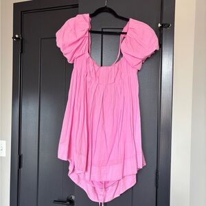 Free People Pink Puff-Sleeve BabyDoll Mini Dress